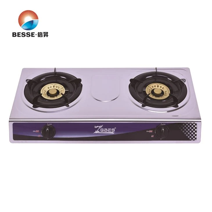 Stainless Steel Panel Classic Fire Cap Double Burner Desktop Gas Range